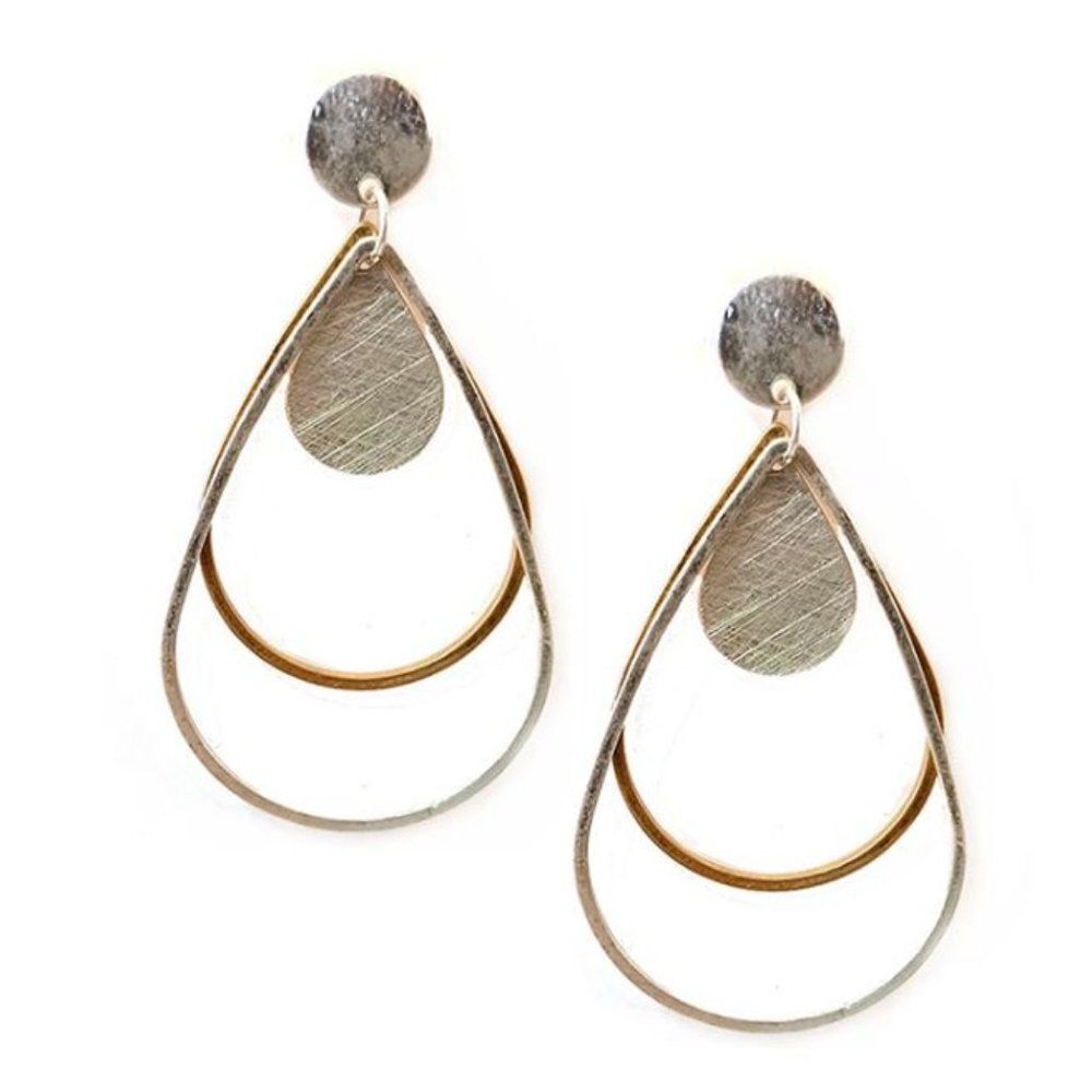 Icon - Women's Metal Wire and Scratch Metal Teardrop Earrings